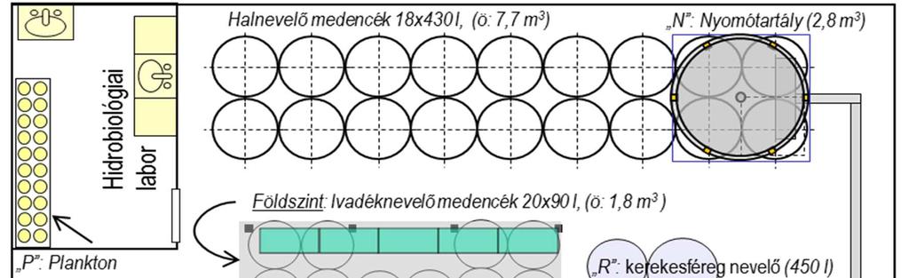 ivadéknevelő medence 15 db 180 l-es akvárium;
