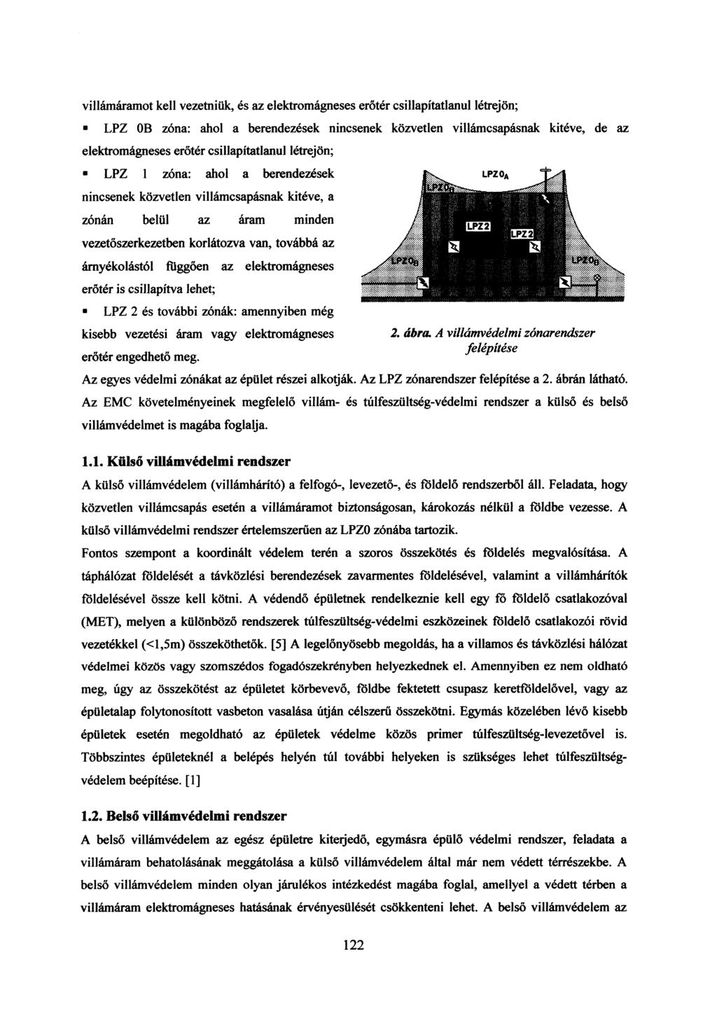 villámáramot kell vezetniük, és az elektromágneses erőtér csillapítatlanul létrejön; LPZ OB zóna: ahol a berendezések nincsenek közvetlen villámcsapásnak kitéve, de az elektromágneses erőtér