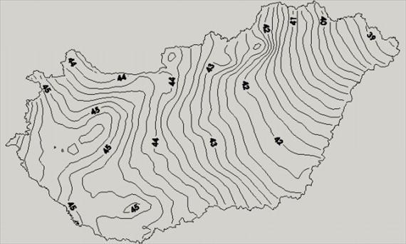 A Gauss-gömb 4 sugara: ahol, 23 Segédanyagok - meridián irányú görbületi sugár Magyarország WGS84 ellipszoidra vonatkozó geoidunduláció térképe 5 : Magyarország WGS84 ellipszoidra vonatkozó