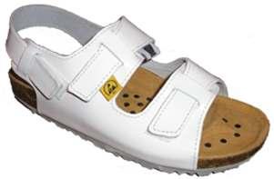 Size: 35-48 Papucs kényelmes talpbetéttel, ESD, EN 347-1A, IEC 61340-5-1, rázkódást levezető, csúszásgátló, olaj és benzinálló talppal. Felsőrész: marhabőr fehér. Talpbélés: bőr. Talp: ESD gumi.