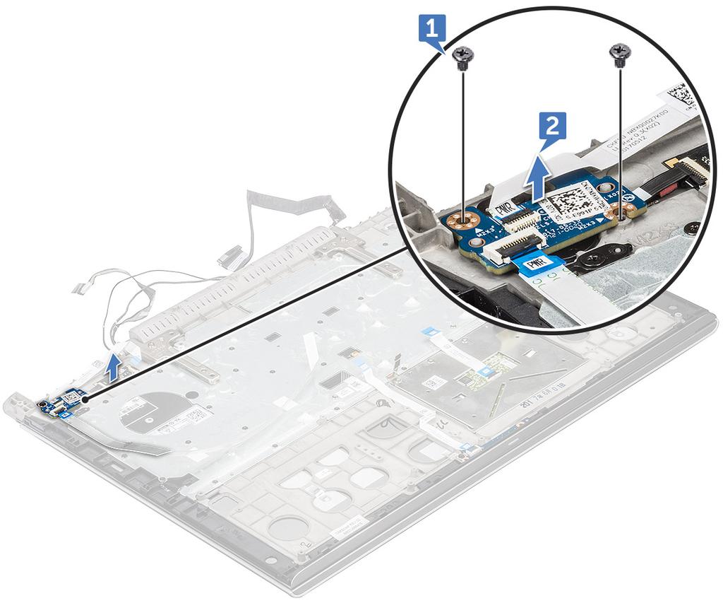 A bekapcsológomb-panel beszerelése 1 Helyezze a bekapcsológomb-panelt a kijelzőszerkezeten lévő foglalatba.