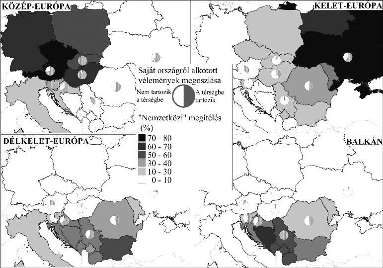 Az államok viszonya a nagyterekhez 133 A válaszadók szavazatai alapján világosan kirajzolódnak az egyes téregységek. A 2.2.14 ábra összefoglalja a válaszokból kikövetkeztethető eredményeket.