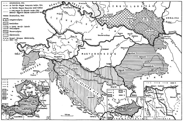 Ausztria közigazgatási térfelosztásának történeti átalakulása... 355 3.9.6 ábra: Az osztrák magyar monarchia felosztása, 1918 1920 forrás: köztes-európa (1763 1993). térképgyűjtemény, 2015.