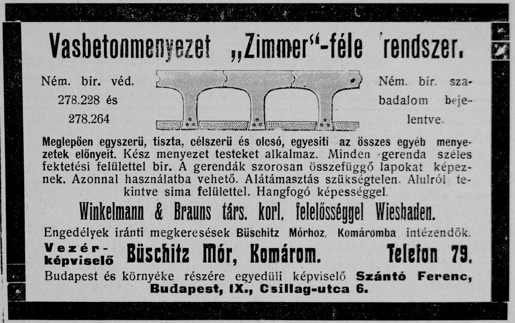 Nagyelemes vasbeton födémek Zimmer-féle vasbeton mennyezet