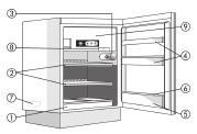 Alacsony hőmérsékletű rekesz (ha van) Leghidegebb zóna Legkevésbé hideg zóna Megjegyzés: A polcok száma és a tartozékok kialakítása a modelltől függően változó lehet.