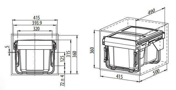 2x20L HU-4002-4000-55 1x20L + 2x10L HU-4003-4000-55 Hulladéktároló 450mm-es