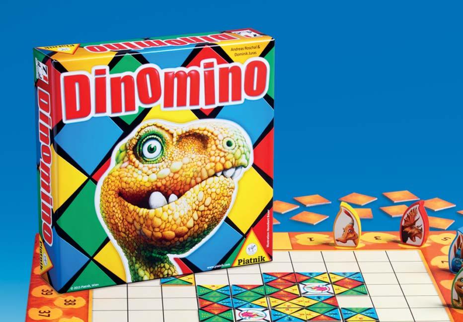Családi játékok Dinomino A játékosok célja, hogy a lapkák ügyes lehelyezésével minél több pontot szerezzenek.