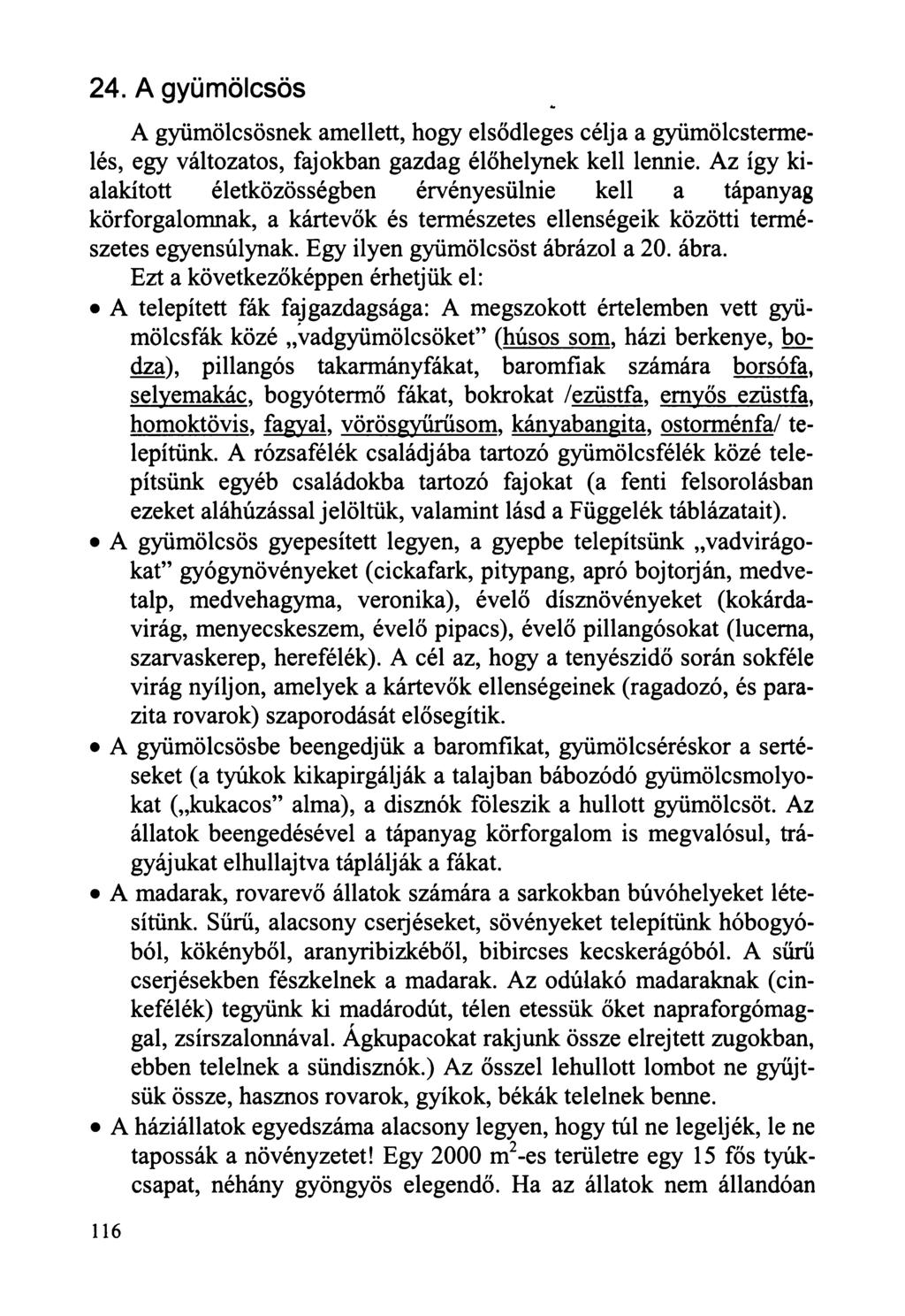 24. A gyümölcsös A gyümölcsösnek amellett, hogy elsődleges célja a gyümölcstermelés, egy változatos, fajokban gazdag élőhelynek kell lennie.