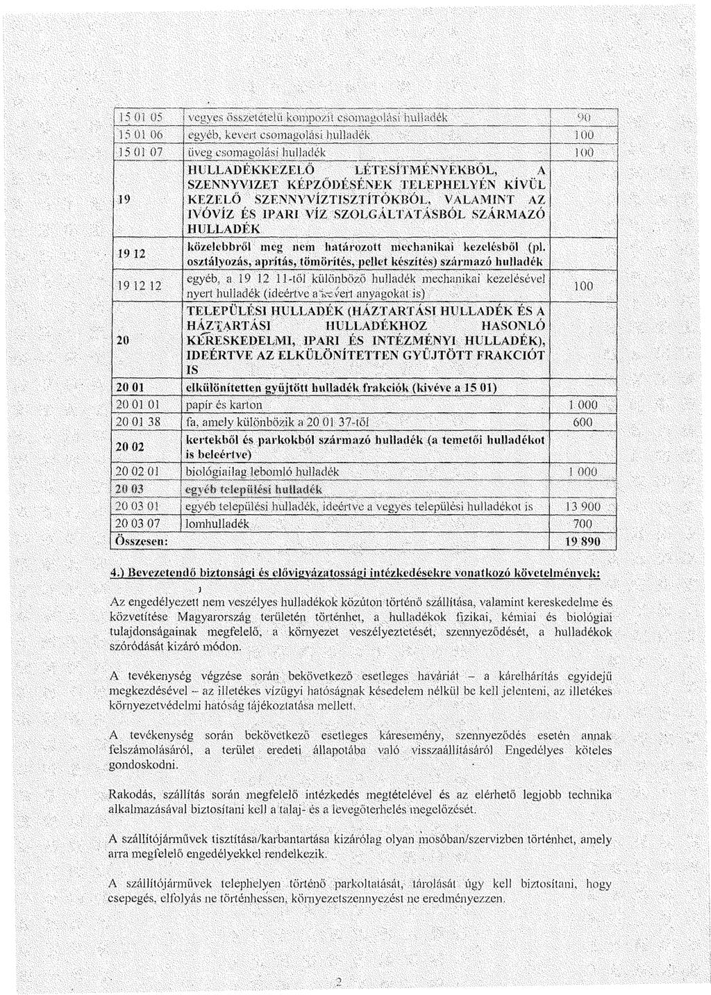 15 01 05 vegyes összetételű kompoz!t csomagolási hulladék i l i l i l l l l 15 01.