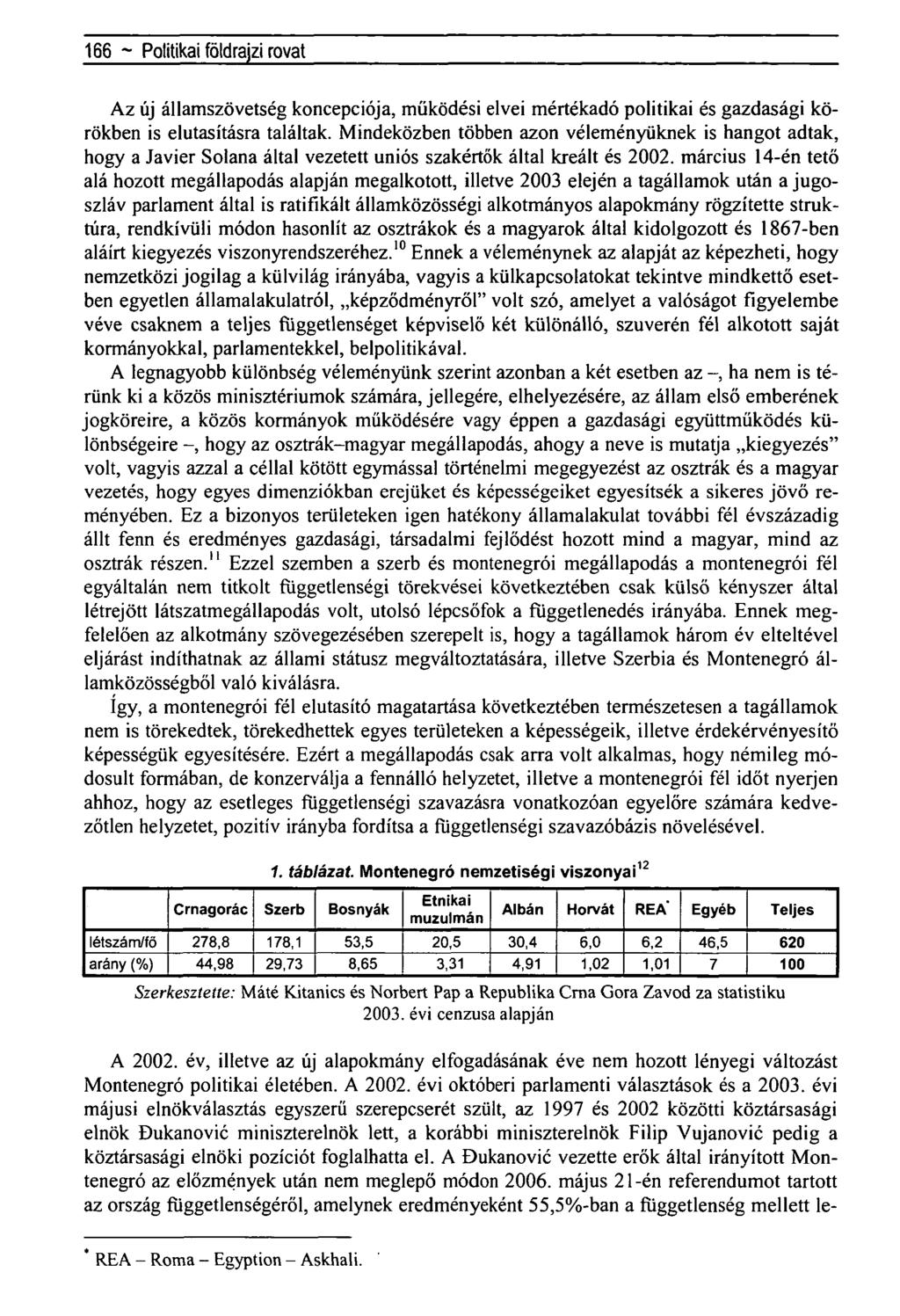 166 ~ Regionálistudományi közlemények rovat- Az új államszövetség koncepciója, működési elvei mértékadó politikai és gazdasági körökben is elutasításra találtak.