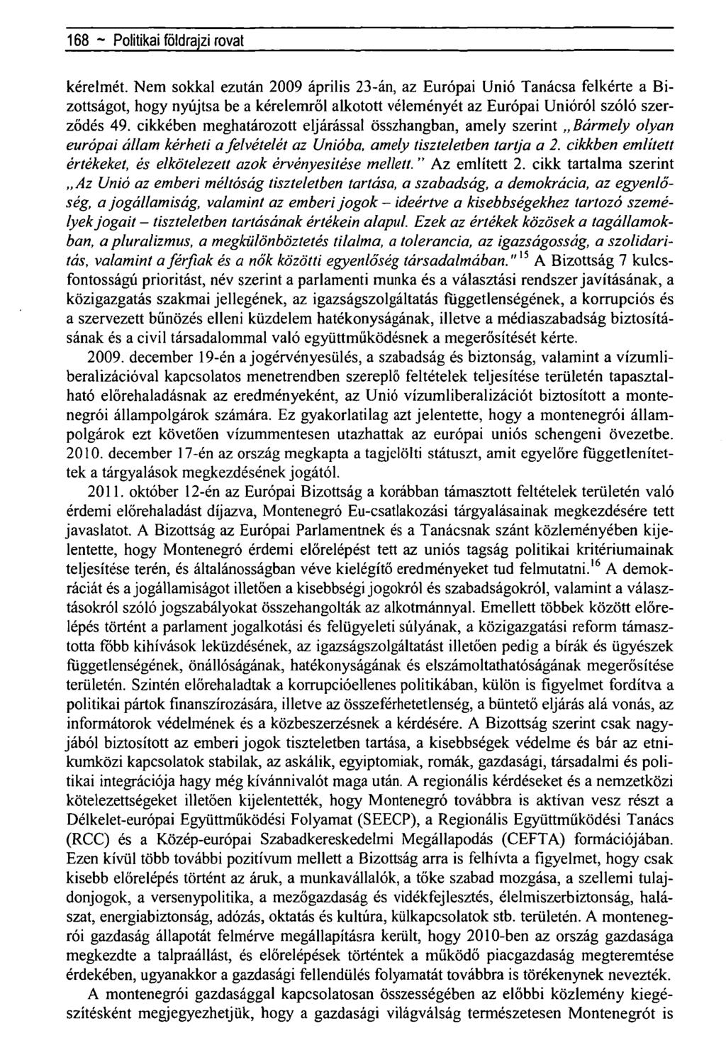 168 ~ Regionálistudományi közlemények rovatkérelmét.
