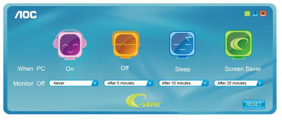 e-saver Üdvözli Önt az AOC e-saver monitor energiagazdálkodási szoftvere!