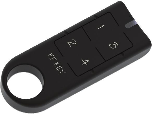RF KEY 4 gombos hordozható vezérlő 13 A hordozható vezérlő kapcsoló és dimmer aktorok vezérléséhez használható (világítás, kapu, garázsajtó, redőny, stb.).