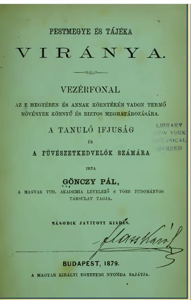 1852-ben jelent meg a Vezérkönyv a növénytan tanításában 1862-ben néhány hónapra lehetőséget kapott a Füvészkert vezetésére, és ezernél több facsemete