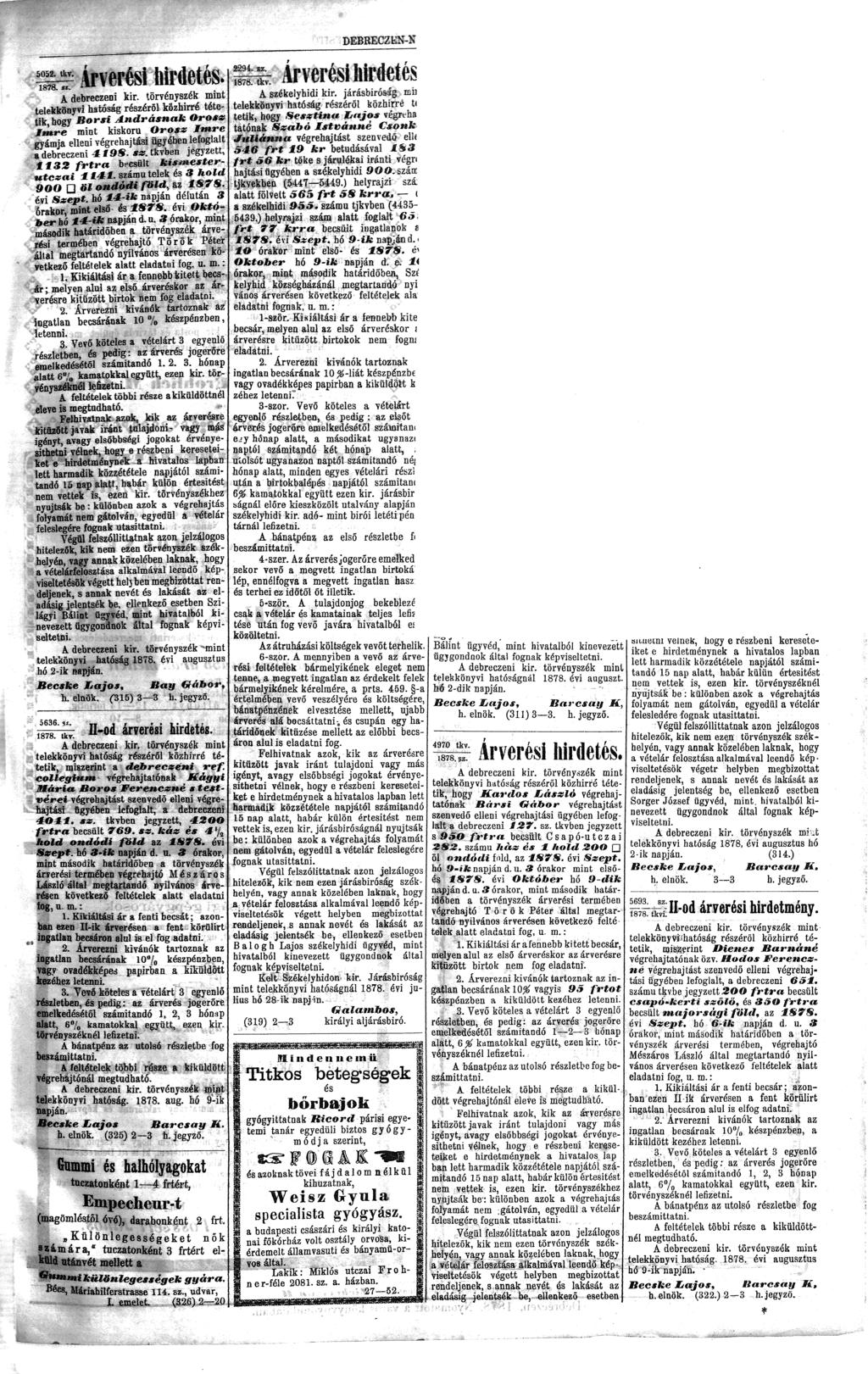 DEBBECZES-X Árverési hirdetés ^ ^ Árverési hirdetés.! - A székelyhídi kir. járásbirósig ILÍI AdebreezeQÍ kir.