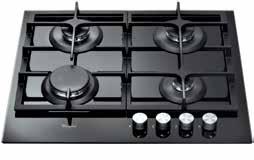 GÁZFŐZŐLAPOK GOS 6415/NB GOS 6413/NB Önállóan beépíthető gázfőzőlap 59 cm széles kivitel Edzett üveg felületű készülék 4 gázégő Egybefüggő öntöttvas edénytartó Egykezes automata szikragyújtás