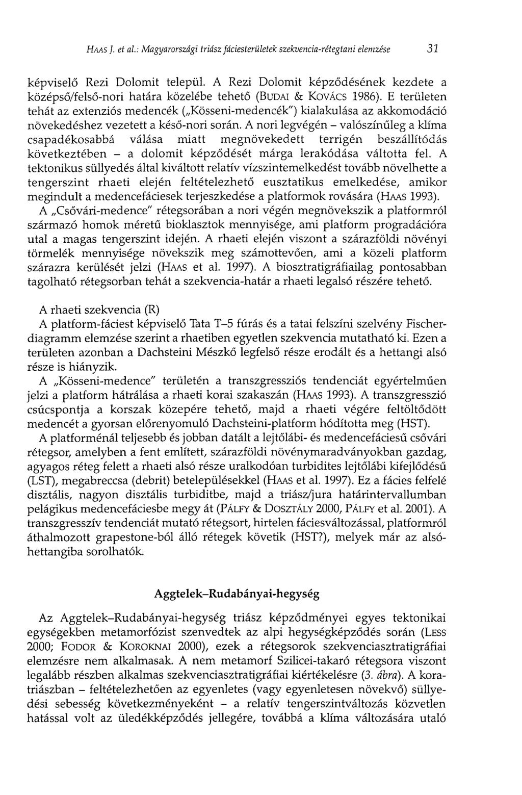 HAAS J. et al: Magyarországi triász fáciesterületek szekvencia-rétegtani elemzése 31 képviselő Rezi Dolomit települ.