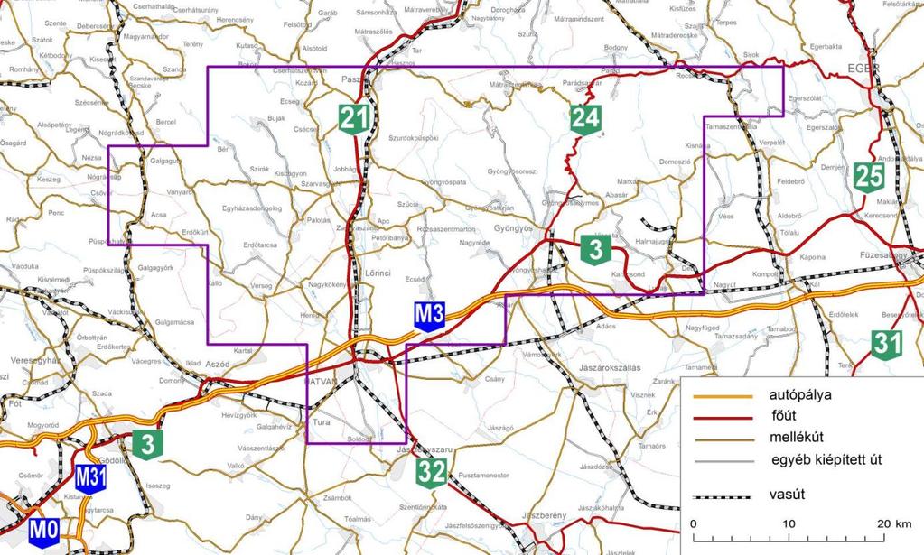 Hatvan Komplex érzékenységi és terhelhetőségi vizsgálati jelentés 24 A rendelkezésre álló infrastruktúra bemutatása A vizsgálati terület mintegy kétharmada Heves megyére, majdnem harmada Nógrád
