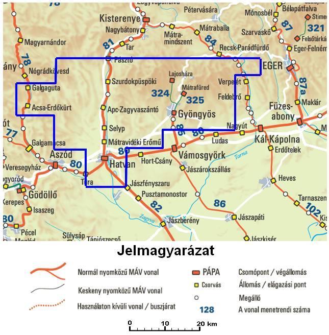 Hatvan I Komplex érzékenységi és terhelhetőségi vizsgálati tanulmány 55 ábra A Hatvan vizsgálati terület térségének (Heves-, Nógrád-, Jász Nagykun Szolnok valamint Pest megye) vasúti közlekedési
