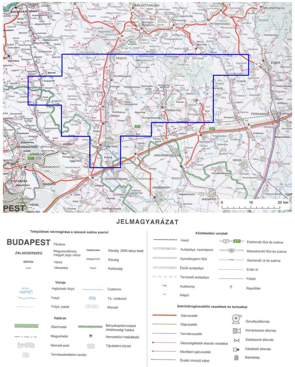 Hatvan Komplex érzékenységi és terhelhetőségi vizsgálati jelentés 57 ábra A hatvani vizsgálati terület földgáz ellátásának térképe az FGSZ Zrt vezetékrendszere c térképe alapján (Business Design