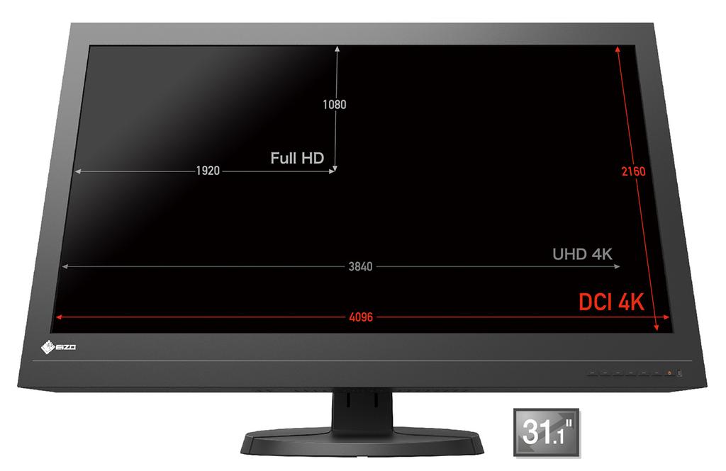 DCI 4K felbontás A ColorEdge PROMINENCE CG3145 készülék DCI-4K felbontása (4096 x 2160) négyszeresen múlja felül a Full HD (1920 x 1080) minőségű megjelenítés képpont sűrűségét.