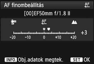 3 Az AF-fókuszpont finombeállításan Fix fókusztávolságú Zoomobjektív 4 5 Végezze el a beállítást. Zoomobjektív esetén a <5> tárcsa forgatásával válassza ki a nagy látószögű (W) vagy a tele (T) állást.