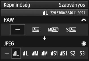 Három RAW képminőség-beállítás közül választhat: 1, 41 és 61 (124. oldal). 1 Válassza ki a [Képminőség] elemet.