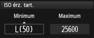 A <5> tárcsa forgatásával válassza ki az ISO-érzékenység alsó határértékét, majd nyomja meg a <0> gombot. Adja meg a felső határértéket.