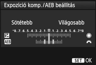 h Automatikus expozíciósorozat (AEB)N A fényképezőgép a záridő vagy a rekeszérték automatikus megváltoztatásával három egymást követő képből legfeljebb ±3 lépésnyi, 1/3-os lépésközzel módosítható