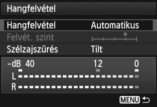 3 A hangfelvétel beállítása Hangfelvétel/Hangfelvétel szintje Videofelvétel közben a beépített monó mikrofonnal vagy kereskedelmi forgalomban kapható sztereó mikrofonnal hangot is rögzíthet.