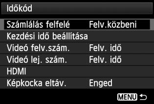 3 Az időkód beállítása Számlálás felfelé [Felv.közbeni] [Szab. futó] Kezdési idő beállítása Az időkód az automatikusan rögzített időjelzés a videó és a hang szinkronizálásához videofelvétel közben.