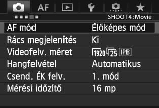 3 A menüfunkciók beállításai [z4] menü Ha az Élő nézet felvétel/videofelvétel kapcsoló beállítása <k>, megjelenik a videofelvételre vonatkozó [z4] és [z5] lap. A menü opciói a következők.