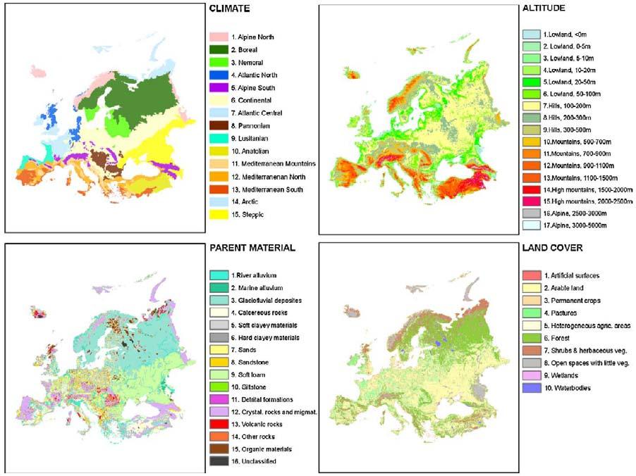 5. ábra A LANMAP2 Európai tájtipológia térképhez felhasznált alapadatok (MÜCHER et al.