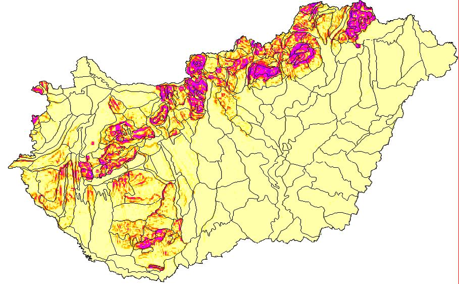 60 0 54. ábra Lejtőmeredekség (%) (ASTER GDEMv2 modell 1000m-es felbontású változatával) 55.