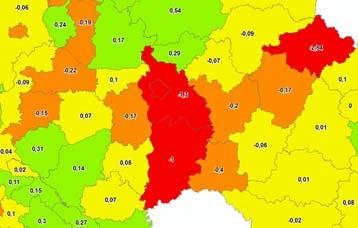 91. ábra A Táj nyitottságának változása 2000 és 2006 időpontok között Európa egyes államaiban 22 (%).