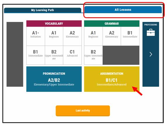 3.2.2. Minden lecke (szabad navigáció) A Minden lecke fül segítségével közvetlenül hozzáférhet az Erasmus+ OLS webhelyén elérhető összes tanulási forráshoz.