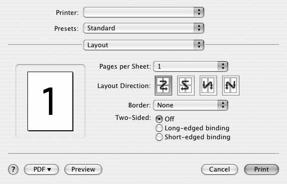 Nyomtatóbeállítások módosítása A nyomtató használatakor fejlett nyomtatási funkciókat is igénybe vehet. A Macintosh-alkalmazásból válassza a Print (Nyomtatás) pontot a File (Fájl) menüből.