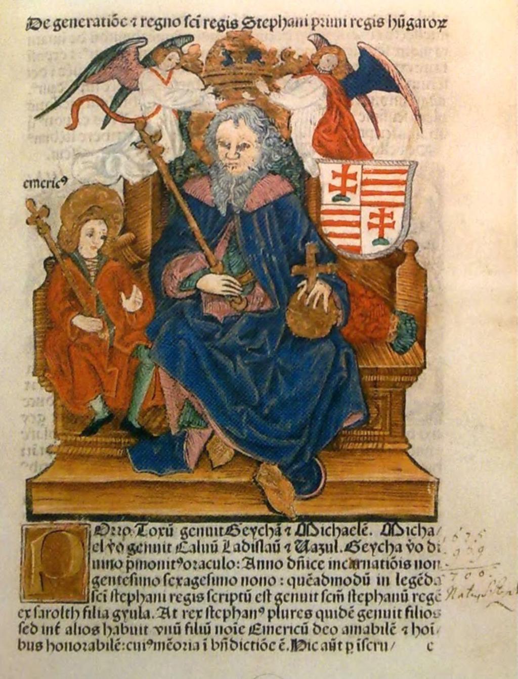 ISTVÁN KIRÁLY ORSZÁGA Az államszervezés koncepciója: az Intelmek I. István és Imre herceg. Miniatúra a Thuróczykrónikában, 1488 Az Intelmeket sokáig nem tudták megfelelően értelmezni.