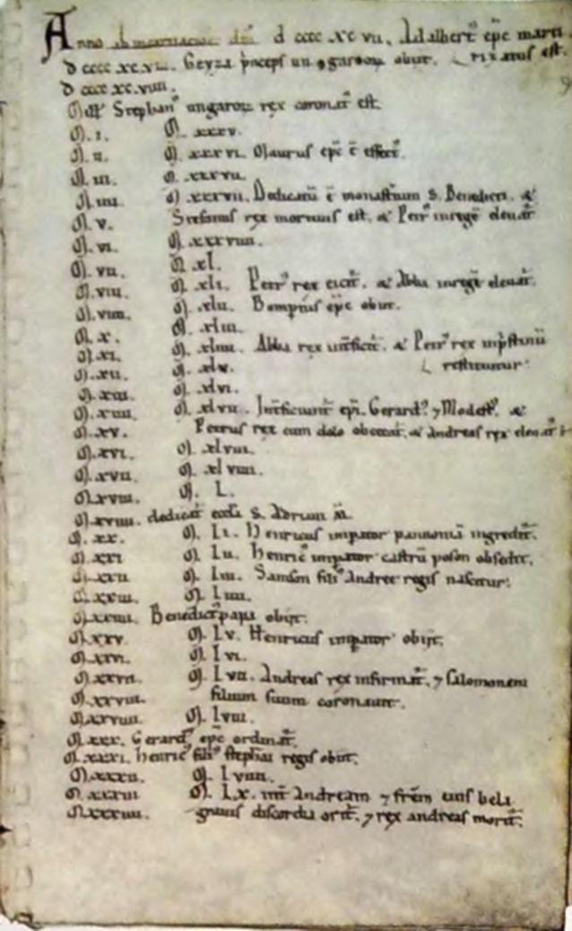 ISTVÁN KIRÁLY ORSZÁGA A Pozsonyi évkönyv egy lapja a Pray-kódexoen, 12. század tosításából is származik.