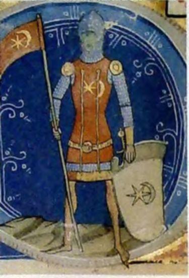 ISTVÁN KIRÁLY MÜVE Idegen lovag. Miniatúra a Képes Krónikából, 1358 után szűkülő kereteit mutatja, ezt megelőzően történt meg.