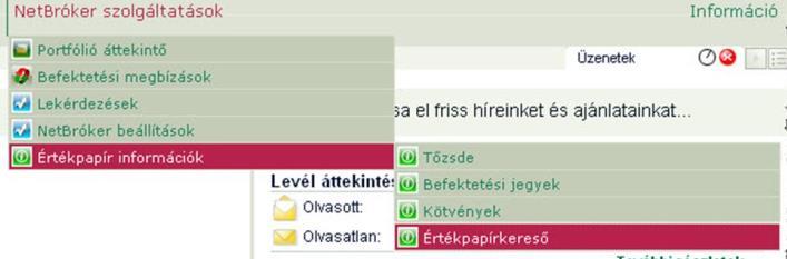 A menüpont meghívásának hatására betöltődik az információs felület: A képernyőről további oldalak meghívása lehetséges a gyorsindító ikonokra kattintással.