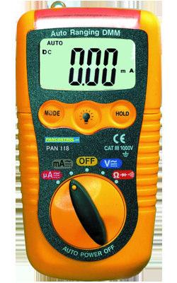 Compact multiméter PAN 118 Compact multiméter Digitális kijelző 13,5 mm Kijelző 1999 Automatikus tartományválasztás LED-es zseblámpa Diódateszt Érintés nélküli feszültség detektor Önálló