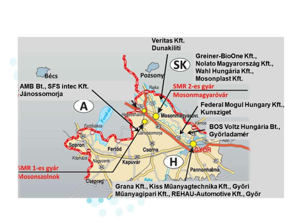 2.1.12. A cégek egy részének elhelyezkedése GYMS megyében Stasztny Péter, 2017.11.28. 17/25 2.1.13 Ötletek kooperációs lehetőségekre Kabács Zoltán, Meshlin Composítes Zrt., http://www.meshlin.