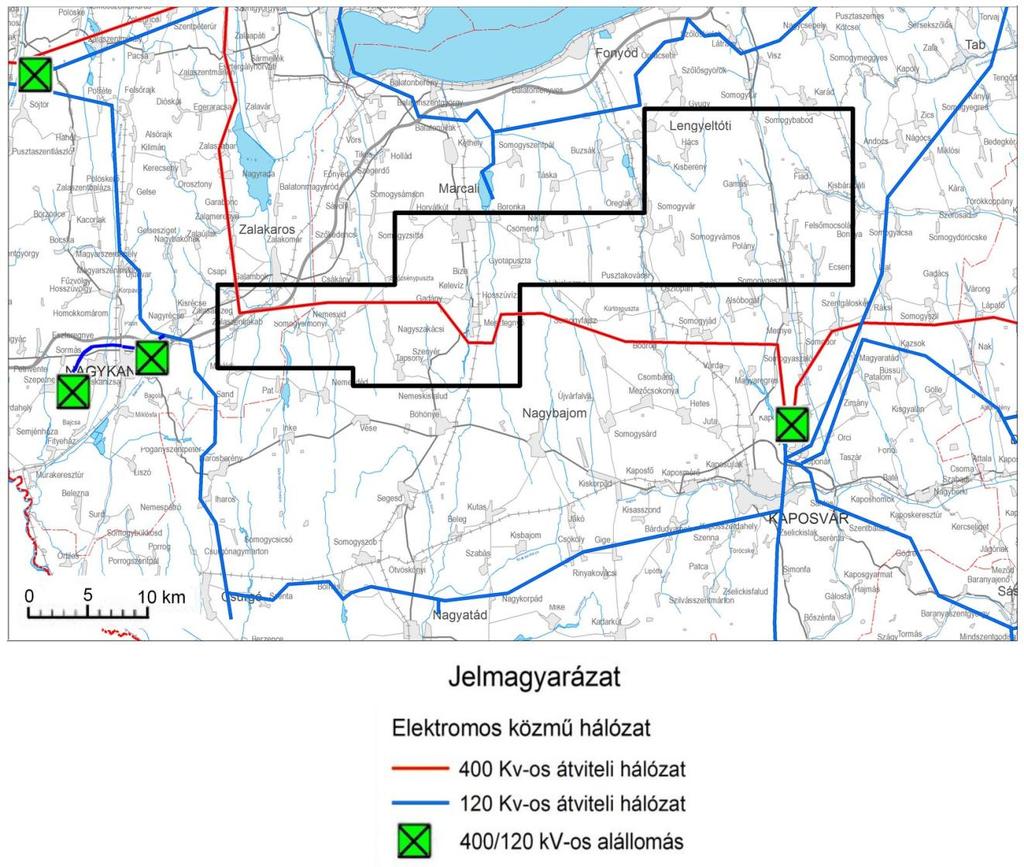 Somogyvár Komplex érzékenységi és terhelhetőségi vizsgálati jelentés 62 ábra A vizsgálati terület villamosenergia ellátásának térképe Zala-megyei Területrendezési terve módosítása Melléklet,