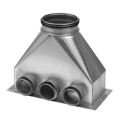 MCWU - Elosztó doboz A Az osztódobozzal csatlakoztatni lehet a függőleges gyűjtő légcsatornát a betonba elhelyezett vízszintes csövekhez. Alkalmazható befújt és elszívott levegőhöz egyaránt.