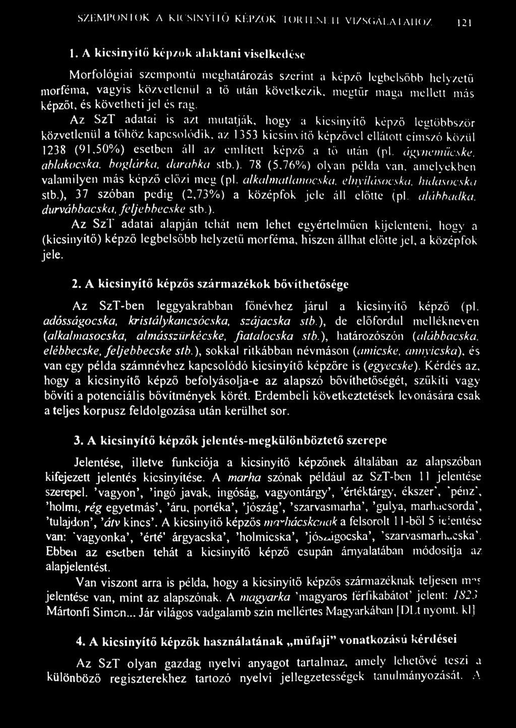 SZEMPONTOK A KICSINYÍTŐ KÉPZŐK lokil.m II VIZSC.Ál.AIAI IOZ 121 1.