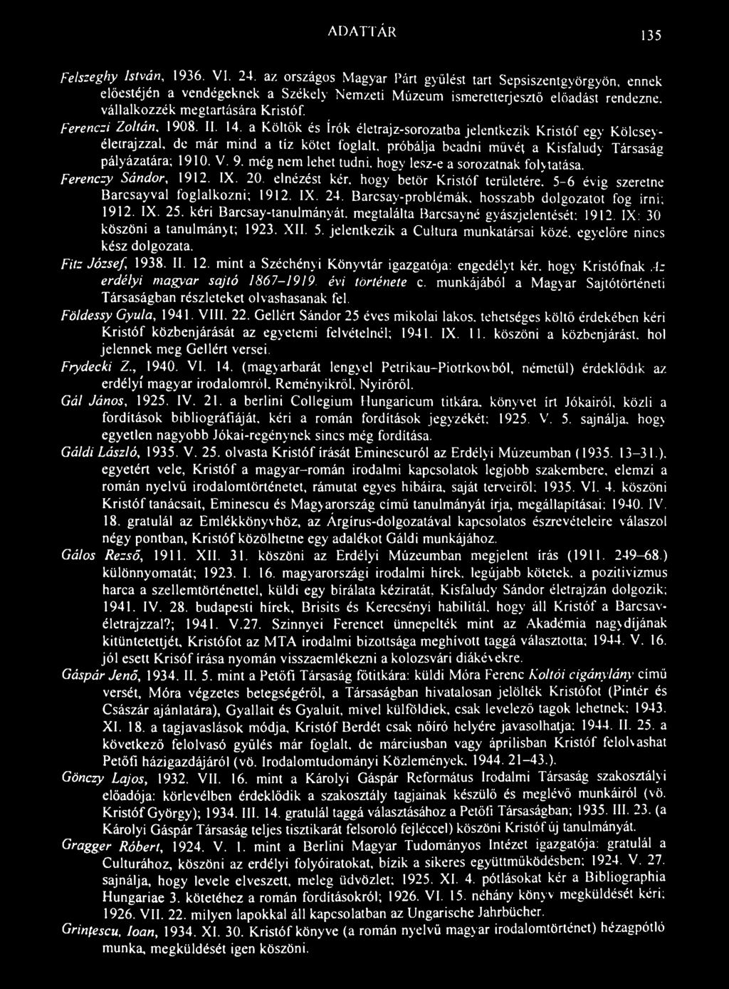 ADATTÁR 135 Felszeghy István, 1936. VI. 24.
