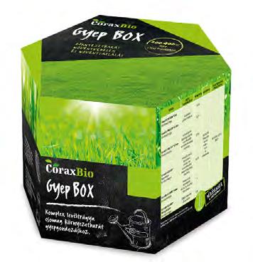 A CORAXBIO TERMÉKCSALÁD Gyep Box Komplex levéltrágya csomag környezetbarát gyepgondozáshoz. A Gyep Box a házi kertekben történő gyepgondozáshoz kínál környezetbarát technológiát.