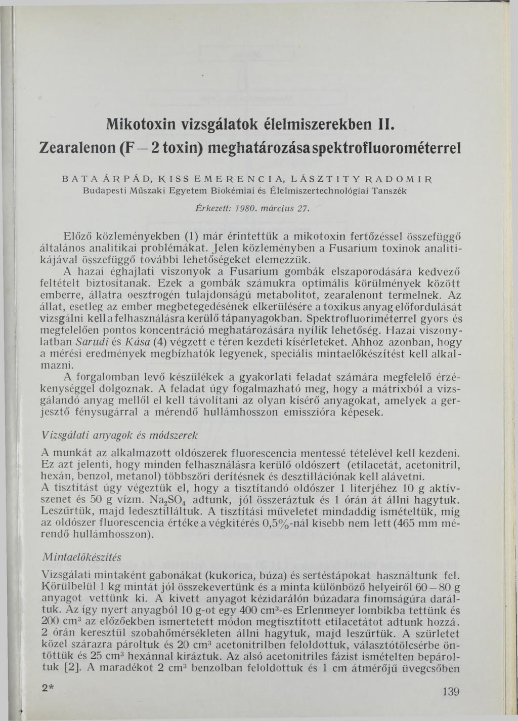 Mikotoxin vizsgálatok élelmiszerekben II.