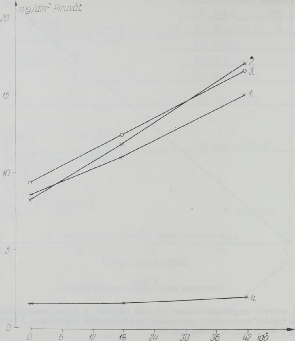 7. ábra Tejm inták piruvát tartalm ának változása 4 C hőmérsékleten A tejsav meghatározásához ugyanezen elrendezésű modult használtuk. Az eltérés az enzimet tartalmazó pufferoldatban volt.